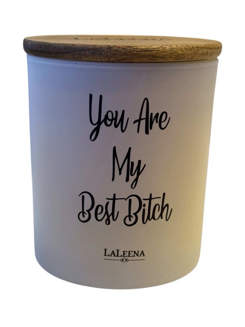 LaLeena Soy Lavender Scent Candle Jar with Wood Lid and saying